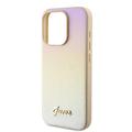 iPhone 15 Pro Guess Iridescent Metal Script Hybrid Cover - Guld