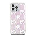 iPhone 15 Pro Max DKNY Liquid Glitter Checkered Pattern Cover - Pink