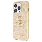 iPhone 15 Pro Max Guess Fixed Glitter 4G Metal Logo Cover - Guld