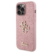 iPhone 15 Pro Max Guess Fixed Glitter 4G Metal Logo Cover - Pink