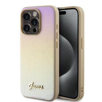 iPhone 15 Pro Max Guess Iridescent Metal Script Hybrid Cover - Guld