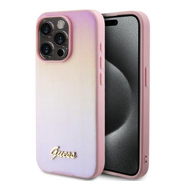 iPhone 15 Pro Max Guess Iridescent Metal Script Hybrid Cover - Pink