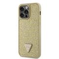 iPhone 15 Pro Max Guess Rhinestones Triangle Metal Logo Cover - Guld