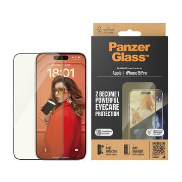 iPhone 15 Pro PanzerGlass EyeCare Ultra-Wide Fit EasyAligner Skærmbeskyttelse Hærdet Glas - sort kant