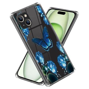 iPhone 15 Stilfuld Ultra-Slim TPU Cover - Sommerfugl og Blomster