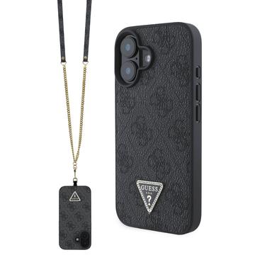 iPhone 16 Guess 4G Strass Triangle Metal Logo Cover med Crossbody Rem