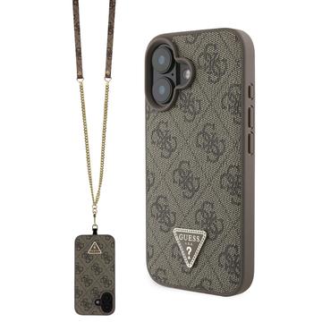 iPhone 16 Guess 4G Strass Triangle Metal Logo Cover med Crossbody Rem