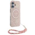 iPhone 16 Guess IML Flowers Allover Electro Cover med Perlestrop - MagSafe-kompatibel