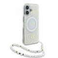 iPhone 16 Guess IML Flowers Allover Electro Cover med Perlestrop - MagSafe-kompatibel