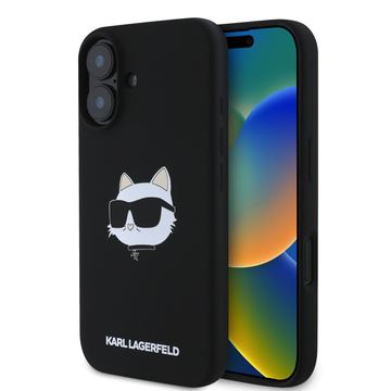 iPhone 16 Karl Lagerfeld Choupette Head MagSafe cover i flydende silikone - Sort