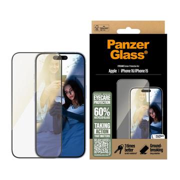 iPhone 16/15 PanzerGlass EyeCare Ultra-Wide Fit EasyAligner Skærmbeskyttelse Hærdet Glas - sort kant