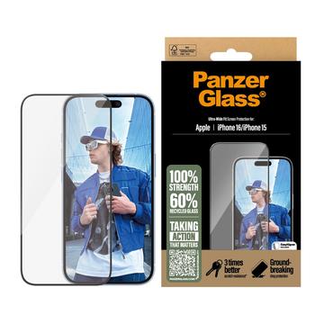 iPhone 16/15 PanzerGlass Ultra-Wide Fit EasyAligner Hærdet Glas - Sort Kant