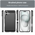 iPhone 16 Plus Børstet TPU Cover - Karbonfiber - Sort