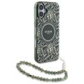 iPhone 16 Plus Guess IML Flowers Allover Electro Cover med Perlestrop - MagSafe-kompatibel