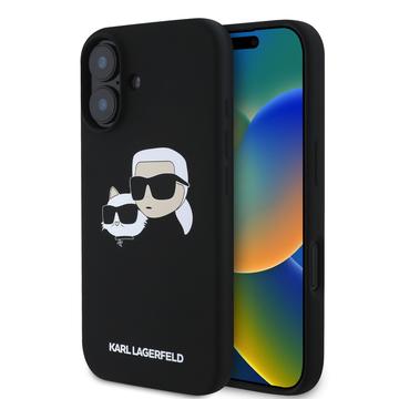 iPhone 16 Plus Karl Lagerfeld Double Heads MagSafe cover i flydende silikone - Sort