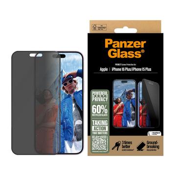 iPhone 16 Plus/15 Plus PanzerGlass Ultra-Wide Fit Privacy EasyAligner Skærmbeskyttelse Hærdet Glas - Sort Kant