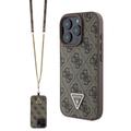 iPhone 16 Pro Guess 4G Strass Triangle Metal Logo Cover med Crossbody Rem - Brun