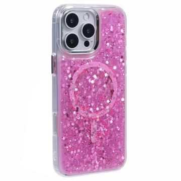 iPhone 16 Pro MagSafe-kompatibel Glitter Pailletter Epoxy Cover - Hot Pink