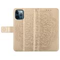 iPhone 16 Pro Mandala Series Etui med Pung - Guld