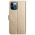 iPhone 16 Pro Mandala Series Etui med Pung - Guld