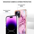 iPhone 16 Pro Marmormønster Galvaniseret IMD TPU Cover - Blå / Pink