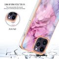 iPhone 16 Pro Marmormønster Galvaniseret IMD TPU Cover - Blå / Pink