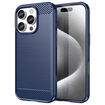 iPhone 16 Pro Max Børstet TPU Cover - Karbonfiber - Blå