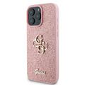 iPhone 16 Pro Max Guess Fixed Glitter 4G Metal Logo Cover - Pink