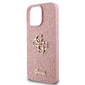 iPhone 16 Pro Max Guess Fixed Glitter 4G Metal Logo Cover - Pink