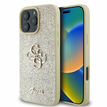 iPhone 16 Pro Max Guess Fixed Glitter 4G Metal Logo Cover - Guld