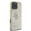 iPhone 16 Pro Max Guess Fixed Glitter 4G Metal Logo Cover - Guld