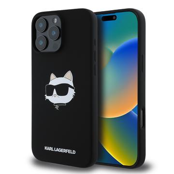 iPhone 16 Pro Max Karl Lagerfeld Choupette Head MagSafe cover i flydende silikone - Sort