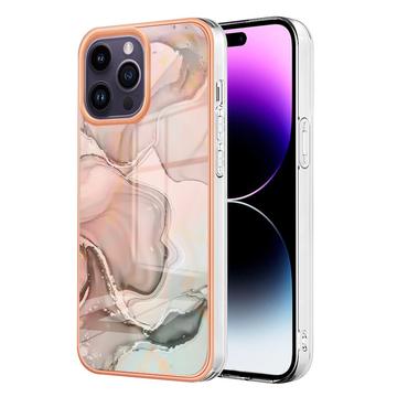 iPhone 16 Pro Max Marmormønster Galvaniseret IMD TPU Cover - Pink