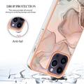 iPhone 16 Pro Max Marmormønster Galvaniseret IMD TPU Cover - Pink