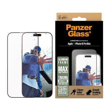 iPhone 16 Pro Max PanzerGlass Aluminium Frame Ultra-Wide Fit Skærmbeskyttelse Hærdet Glas - 9H - Sort kant