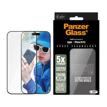 iPhone 16 Pro PanzerGlass Ceramic Protection Ultra-Wide Fit EasyAligner Skærmbeskyttelse Hærdet Glas - 9H - Sort kant