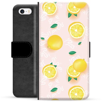 iPhone 5/5S/SE Premium Flip Cover med Pung - Citronmønster