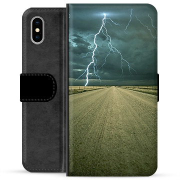 iPhone X / iPhone XS Premium Flip Cover med Pung - Storm
