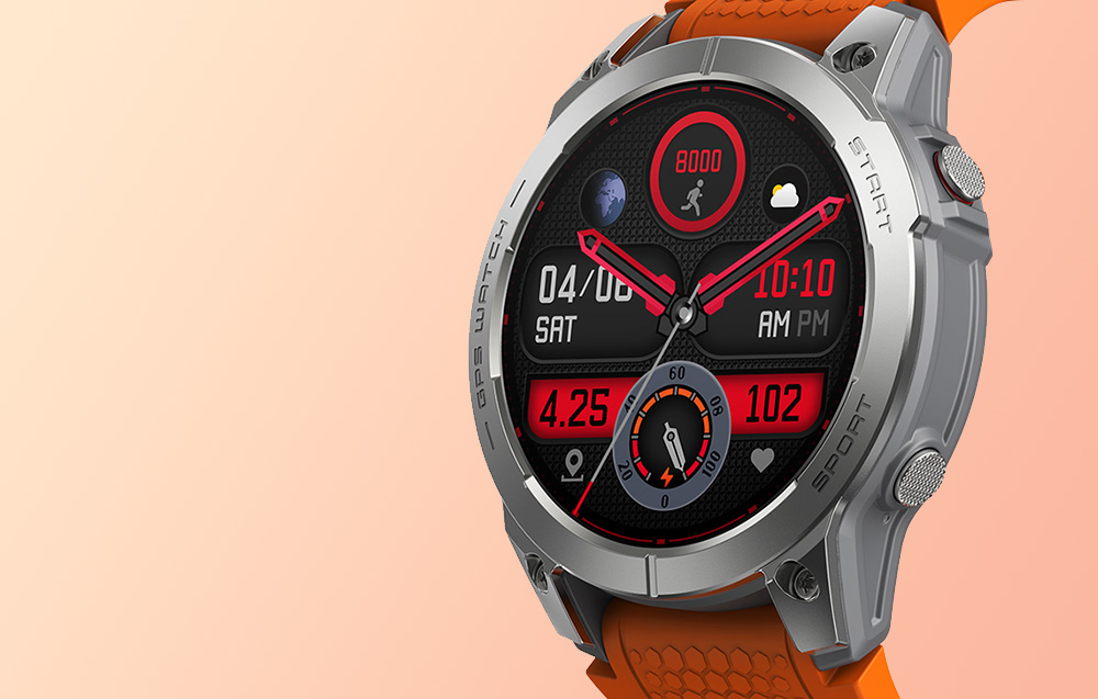 Zeblaze Stratos 3 Smartwatch m. GPS, Ultra HD AMOLED-skærm - Orange